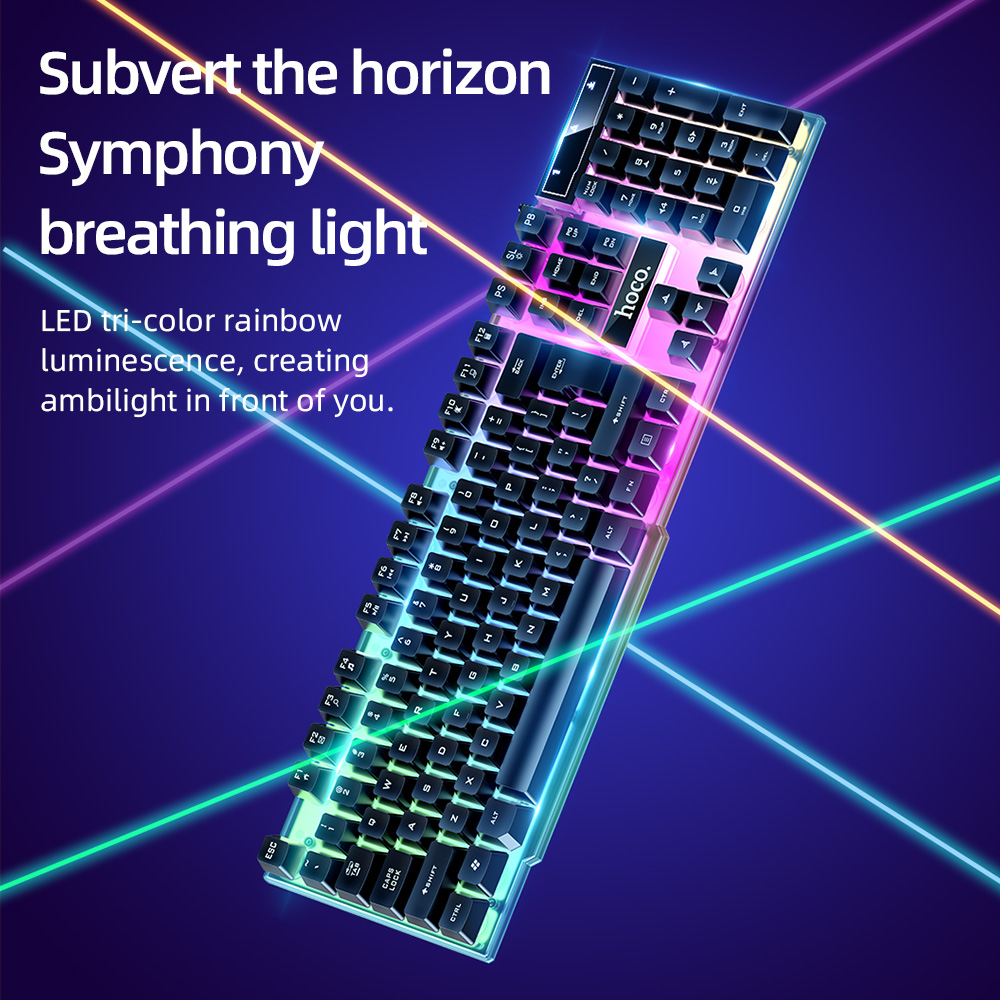 HOCO LED Gaming Keyboard Rainbow Backlight EN RU Version 104key USB Wired Mechanical Keyboard with Mouse Set For Gamer PC Laptop