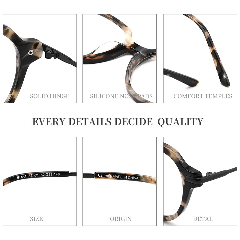Acetate Myopia Glasses Frame Women Round Vintage Prescription Eyeglasses Retro Optical Spectacle Eyewear Canmila BOA1063