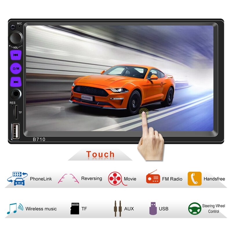 Estéreo de coche de doble Din con Bluetooth 7 pulgadas prensa Sn estéreo de coche con enlace coche Radio compatible con Control de volante nosotros