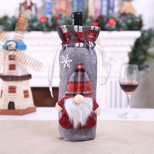 Jul vinflaske sag dække santa snemand fest ornament bord xmas dekoration: C1
