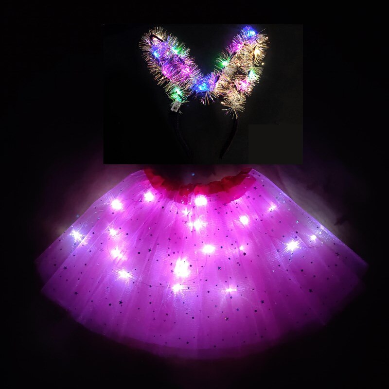 8-12t børne- og piger lysende nederdel led kort nederdel fluffy kort nederdel mærkelig kort nederdel skinnende nederdel hvid nederdel: Rosenrød