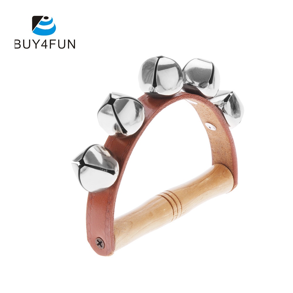 Wood & Metal & Leather Handbell Musical Instrument Rhythm Beat Shaking Small Jingle Bell for Baby Kid Child Early Education