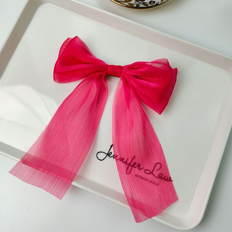 Leuke Meisjes Crystal Mesh Streamer Haar Bogen Op Alligator Clip Prinses Strik Haarspeld Terug Hoofd Haarspeldjes School Hoofddeksels: Fuchsia