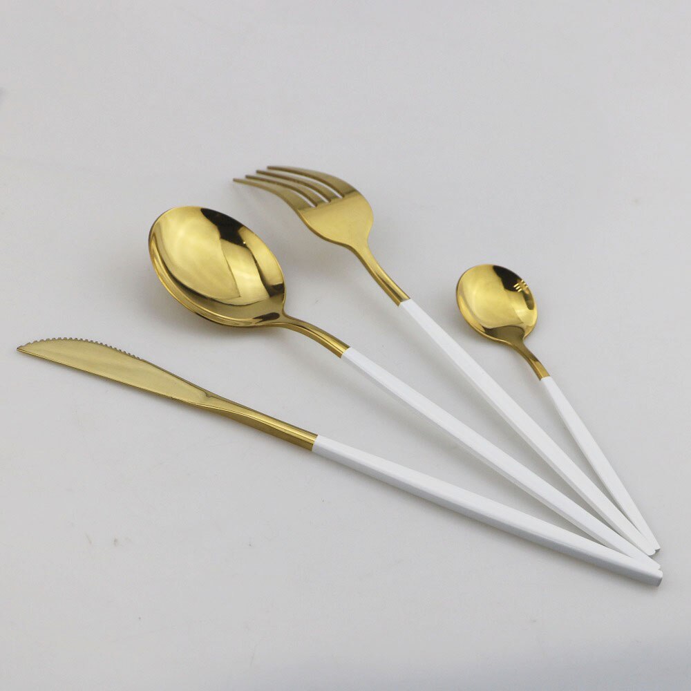 Couverts en or blanc miroir de cuisine | Ensemble de vaisselle 304 service de vaisselle en acier inoxydable, couteau fourchette cuillère service de table 32 pièces/8