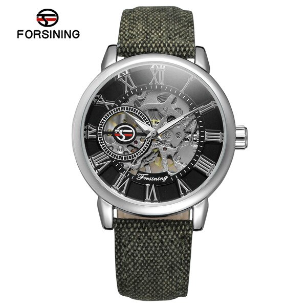 Forsining Mannen Horloge Skeleton Mechanische Hand Wind Canvas Strap Stijlvolle Romeinse Cijfers Vogue Horloge Heren Horloges: Type 2