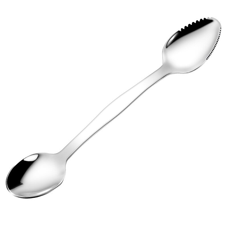 Stainless Steel Grapefruit Scraper Spoon Serrated Sawtooth Edges Long Handle Kitchen EL: double head spatula