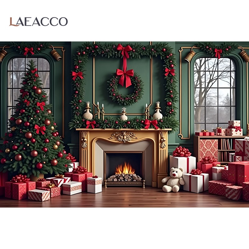 Christmas Green Wall Photography Background Interior Vintage Fireplace Xmas Tree Kid Family Party Portrait Backdrop: SKY BLUE / 150*200