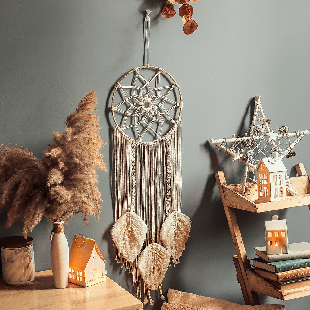 Boho Macrame Dream Catcher Giant Tapestry with Crystals Stones Moon Dream Catchers for Bedroom Bohemian Home Decor Wedding