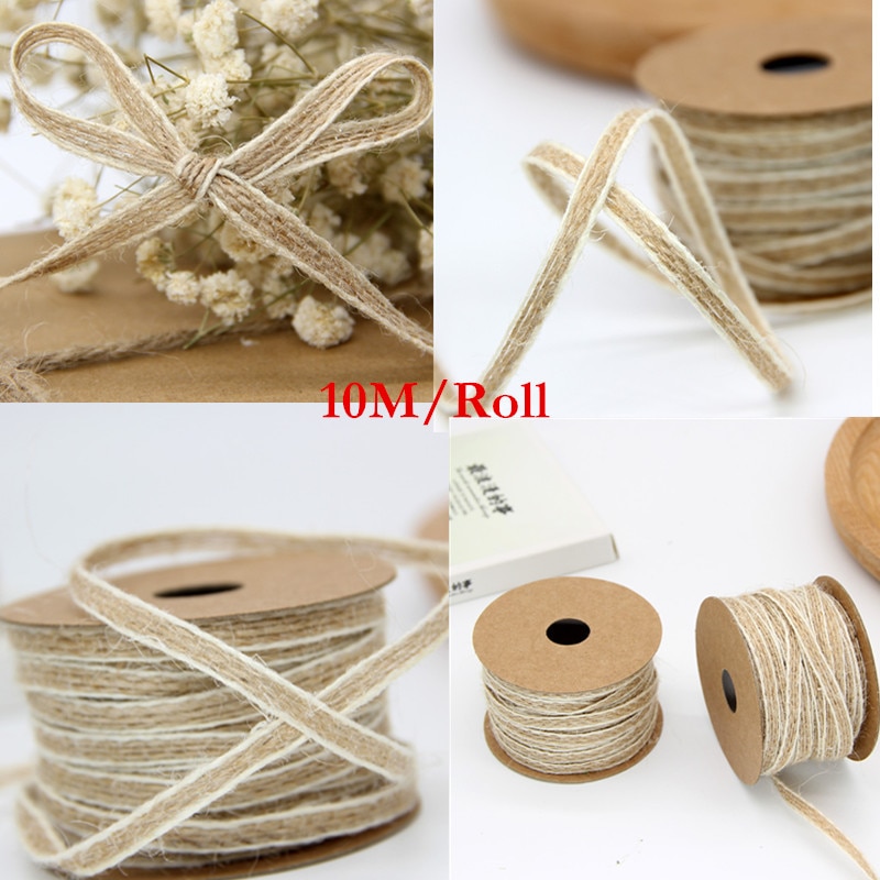 10m/ rulle bredde 0.5cm jute jute ruller hessian bånd med blonder vintage rustik bryllup dekoration ornament fest bryllup indretning
