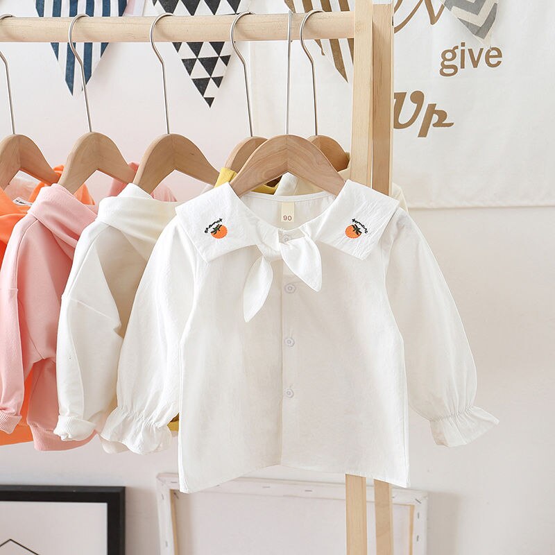 Bébé filles chemise petit enfant en bas âge printemps coton Blouse infantile Fruit motif revers doux décontracté mignon confortable vêtements pleine manches: white / 100