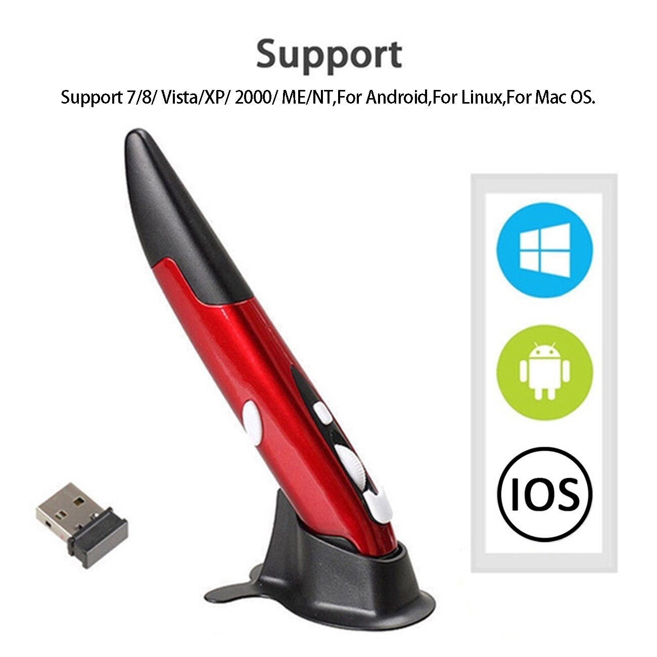 Draadloze Usb Muis Pen Verstelbare 1600 Dpi Draagbare Ergonomische Optische Muis Voor Laptop Notebook Desktop Smart Tv Box
