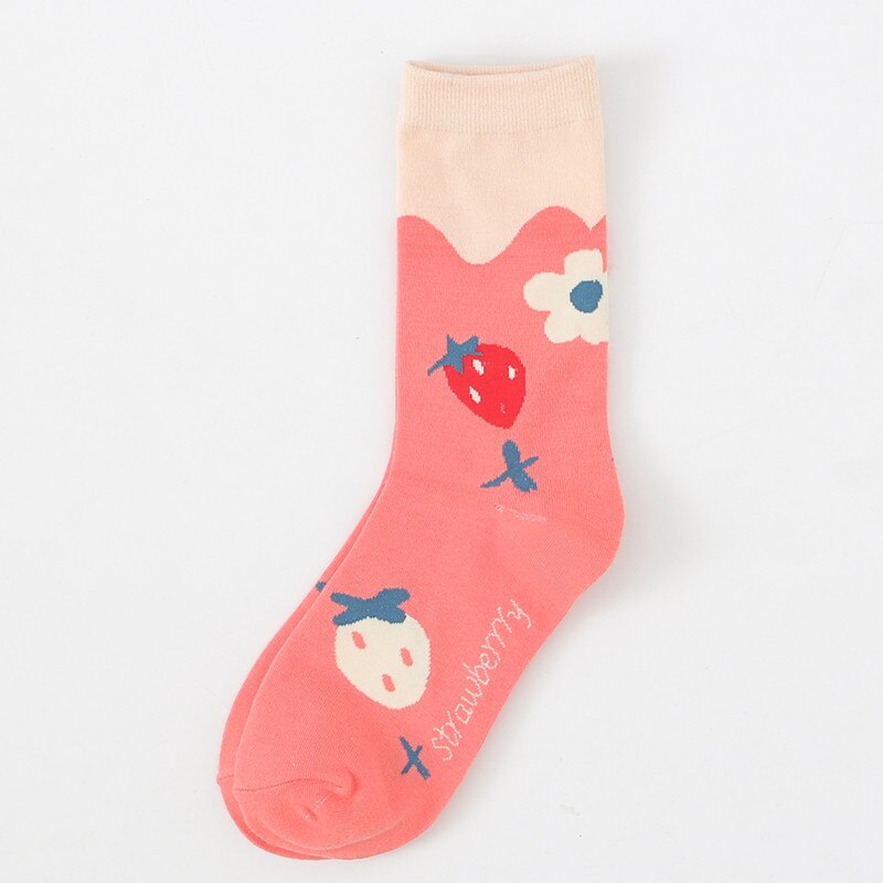 Women's Socks Autumn and Winter Trendy Socks Strawberry Tube Cotton Women's Socks Harajuku College Style Casual Fresh Socks: 4
