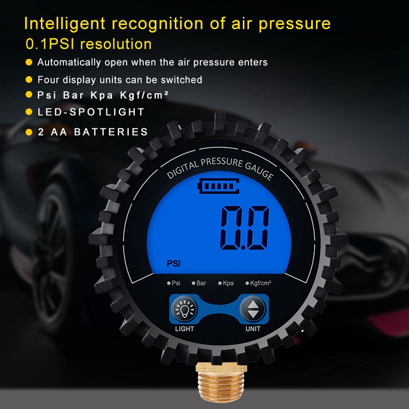 Bandenspanningsmeter Digitale Bandenspanner Display Luchtdruk Manometer Snel Aansluiten Koppeling Draad 1/8
