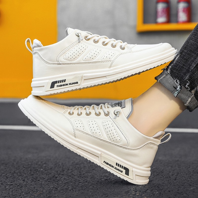 Herfst Leer Mannen Sneakers Wit Ademende Casual Mannen Schoenen Big Size Black Man Gevulkaniseerd Schoenen Zapatillas Hombre Joker