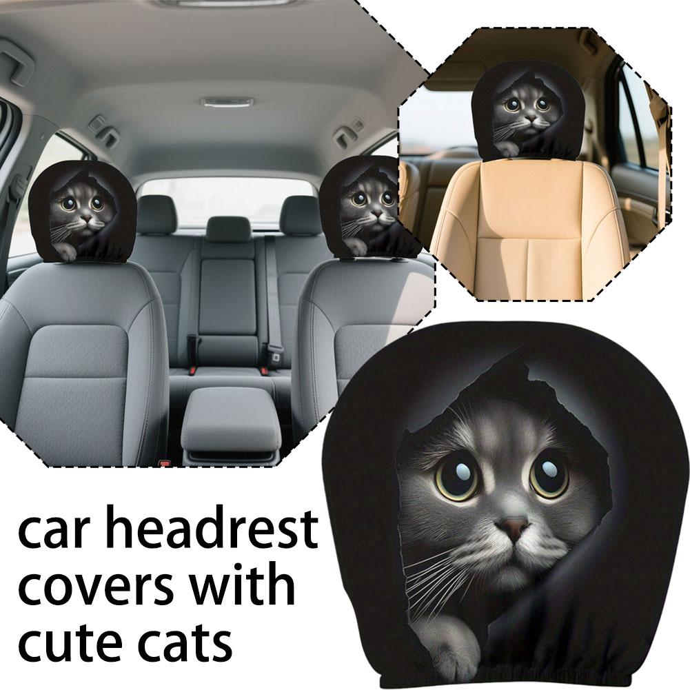 Funda para reposacabezas de coche con estampado de cara de gatos, funda de almohada lavable para asiento de coche, gatos realistas que muestran sus caras, 2 uds.