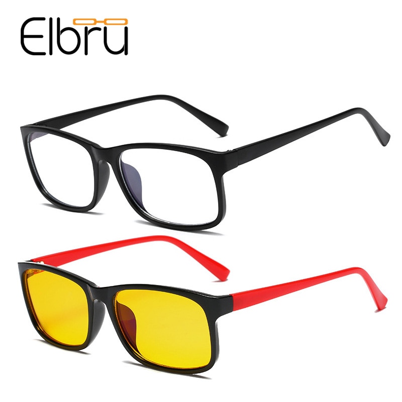 Elbru Vierkante Brilmonturen voor Mannen Vrouwen Anti Blauw Licht Computer Gaming Bril Clear Geel Lens Nachtzicht Brillen