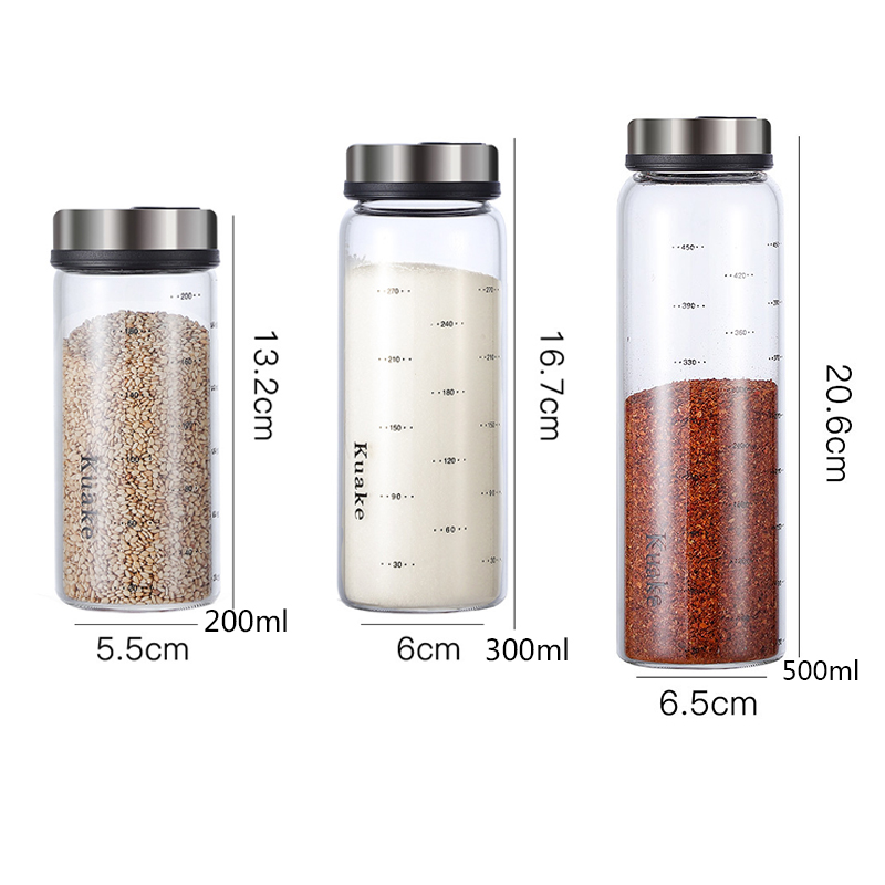 High borosilicate kitchen glass seasoning jar sauce vinegar salt condiment airtight bottle pepper spice shaker with rotating lid