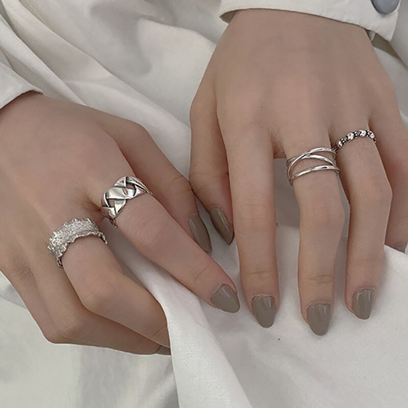 Foxanry INS 925 Sterling Silver Party Rings for Women Vintage Weaving Geometric Handmade Punk Hiphop Party Jewelry