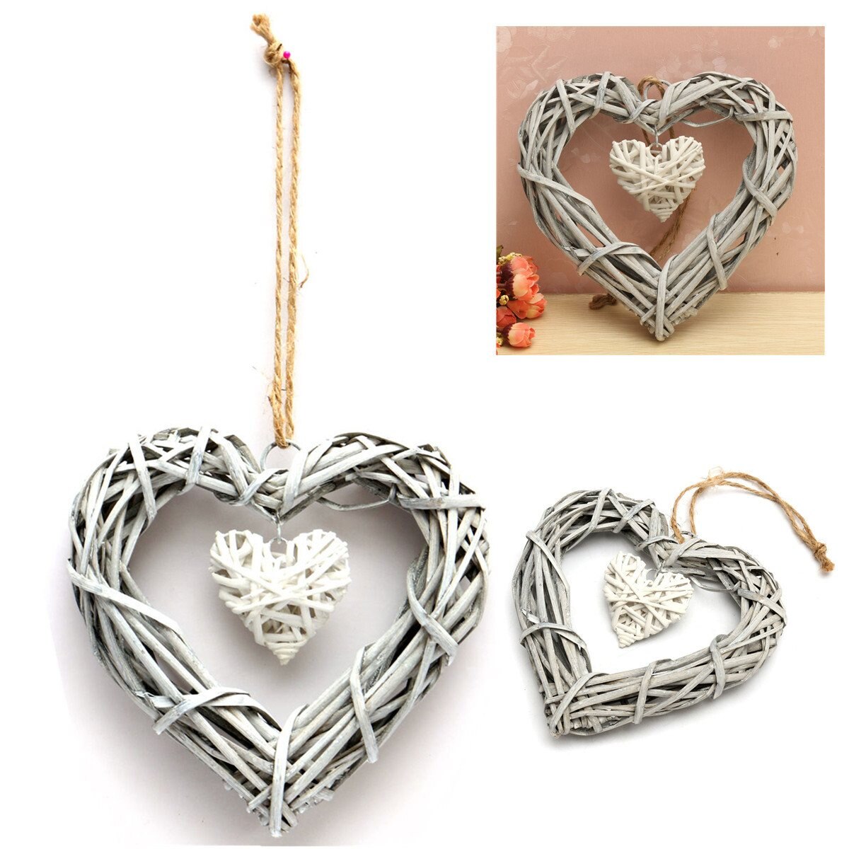 Hart Rotan Rieten Opknoping Decoraties Liefde Sepak Takraw Bruiloft Rotan Bal Decor Thuis Party voor Valentines Liefde