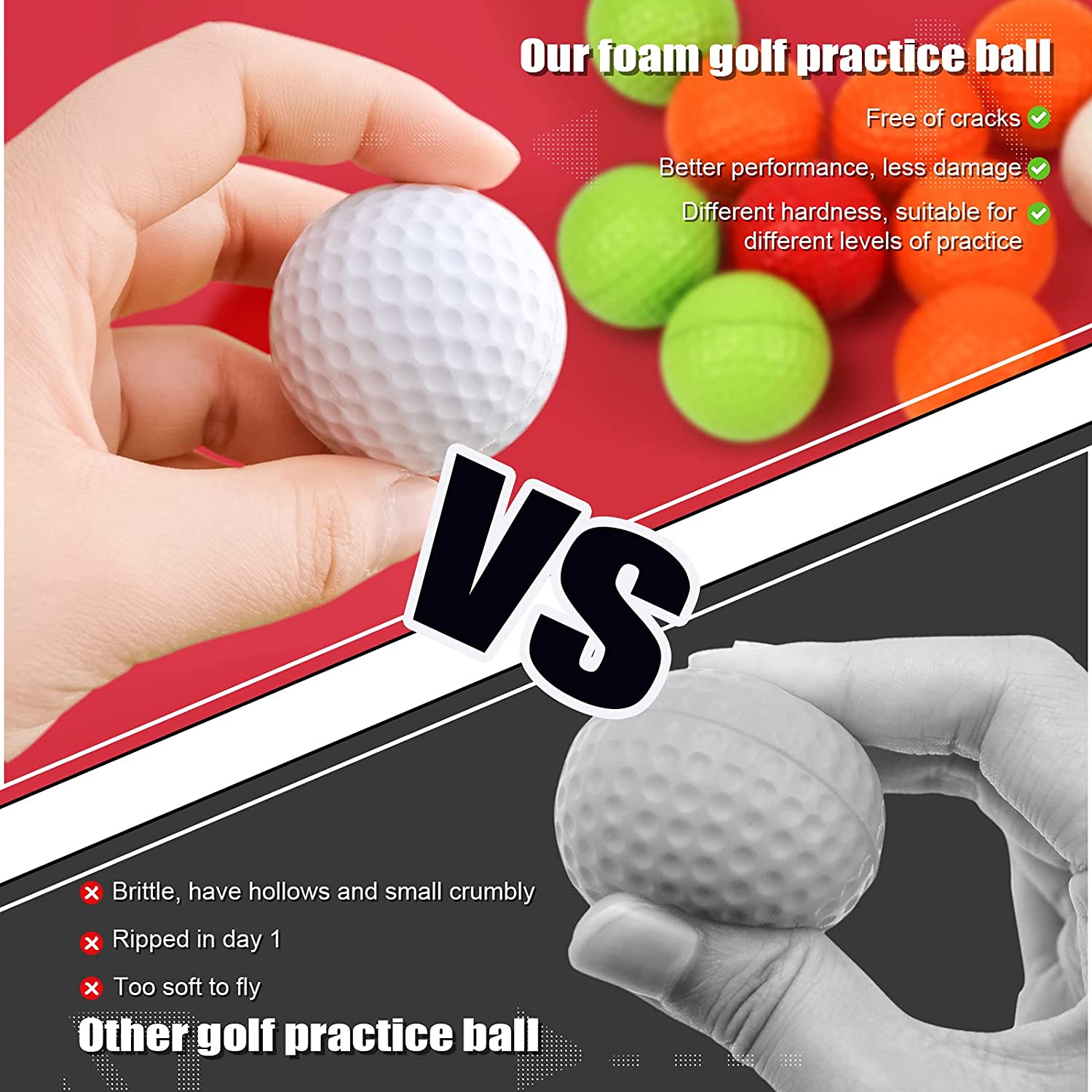 Balles de Golf en mousse élastique PU, sensation réaliste et vol limité, balles d&#39;entraînement pour intérieur ou extérieur, paquet de 40