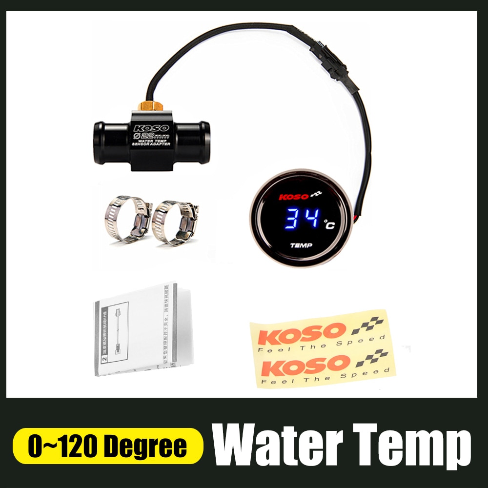 Koso Water Temperatuurmeter 0 ~ 120 Graden Lcd Motorfiets Temperatuur Meter Met Sensor