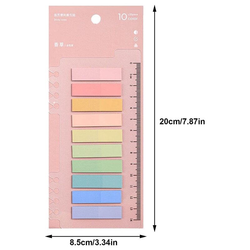 6 Pack 1200 Stuks Sticky Tabs Met Liniaal, Beschrijfbare Verplaatsbaar Bijbel Index Tabs, Pagina Boek Markers, bestanden Classificeren