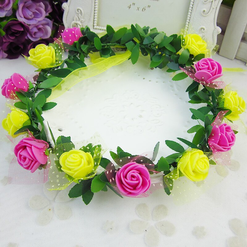 Rose Peony Flower Bridal Floral Crown Hair Band Wreath Mint Head Wreath Party Wedding Headpiece Bridesmaid Accessories