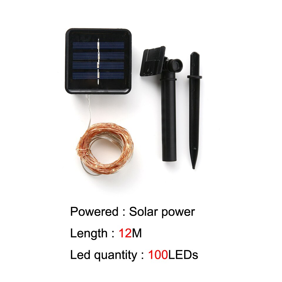 22m 12m 10m 5m solar led trädgårdsgång ljus usb fe utomhus girlander ljusslingor landskap belysning fest dekorativt: Sol 12m / Vit