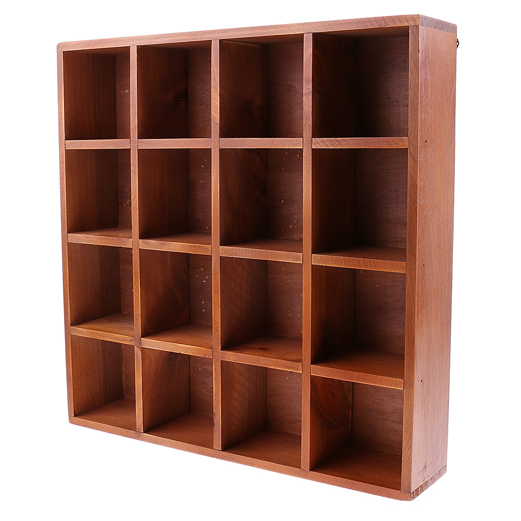 16 Grids Style Wooden Wall Cabinet Shelf Cubby for Home Kitchen Organzation