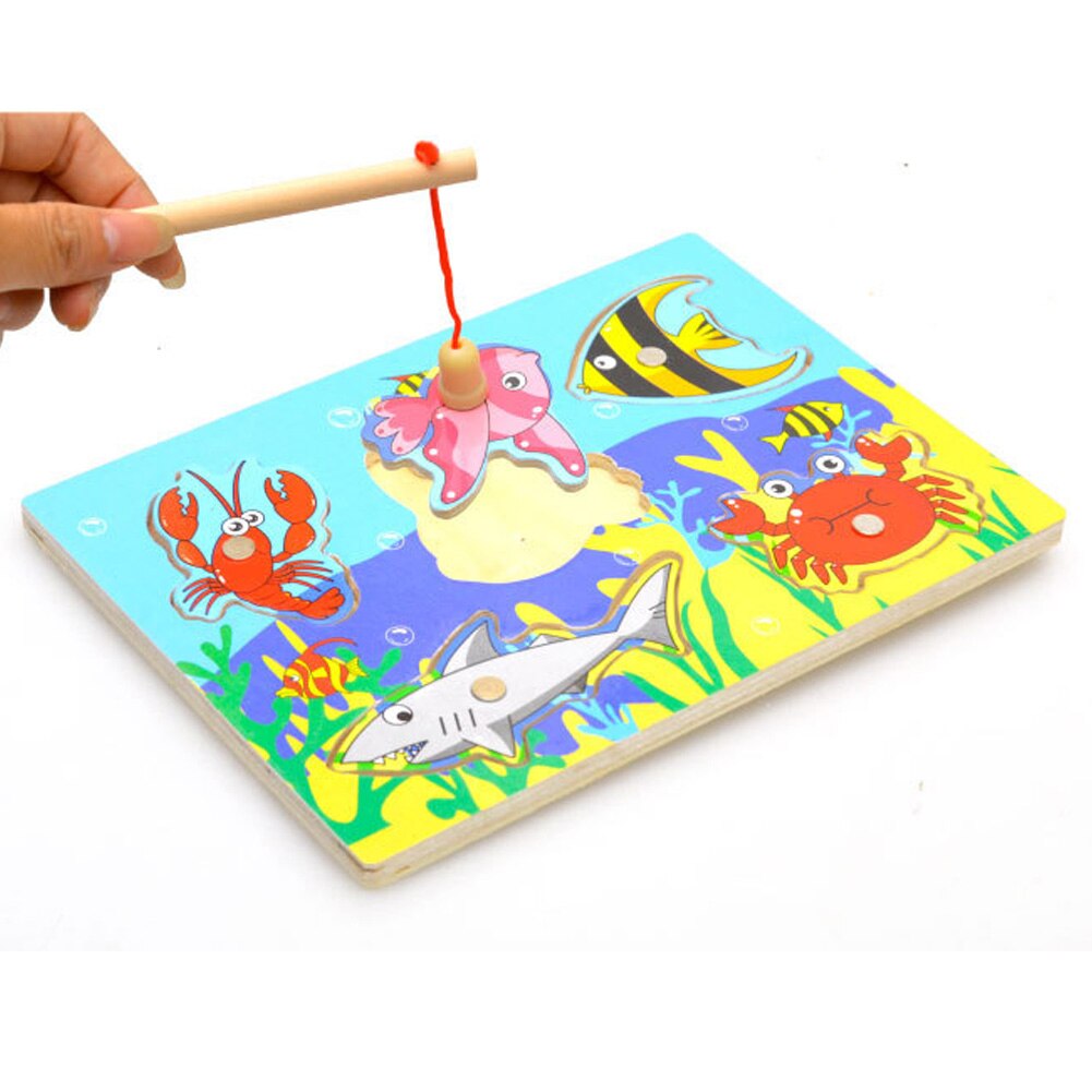Houten Cartoon Diy Educatief Kids Funny Niet Giftig Games Vroeg Leren Magnetische Vissen Speelgoed