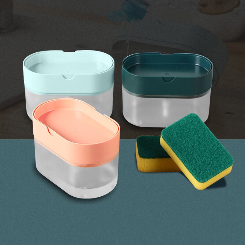 2 In 1 Kitchen Hand Press Soap Lye Soap Storage Box Pump Soap Press Dispenser Box Detergent Filling Injector Sponge Automatic