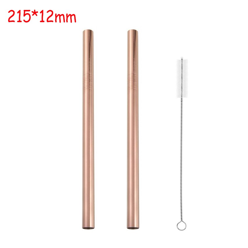 Återanvändbara breda sugrör i metall 304 robusta raka sugrör i rostfritt stål med rengöringsborste och festtillbehör: Rosa guld 12mm 3pc