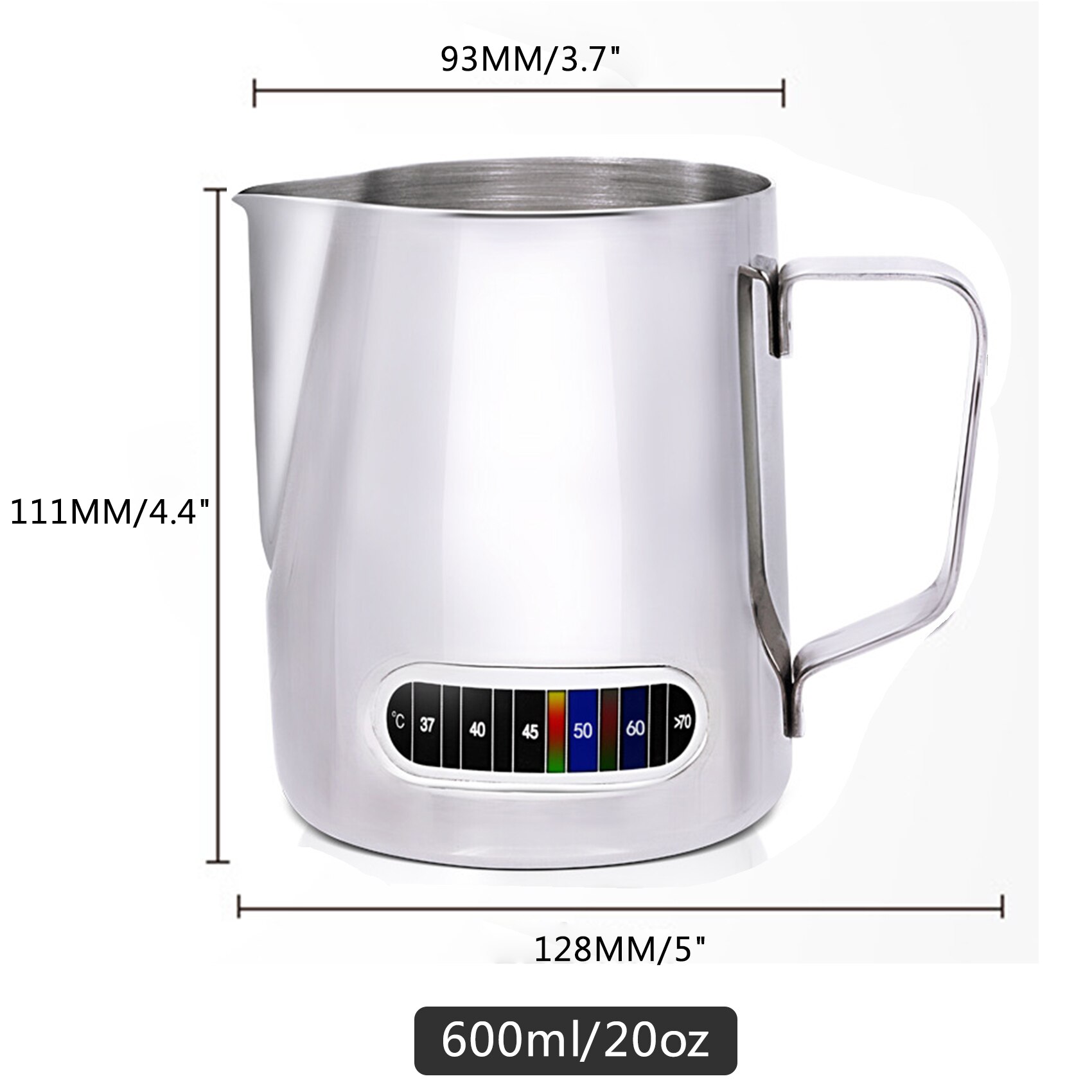 Espresso Steaming Pitcher 350/600ML Espresso Milk Frothing Coffee Milk Frothing Cup Coffee Steaming Pitcher with Thermometer: 600ml