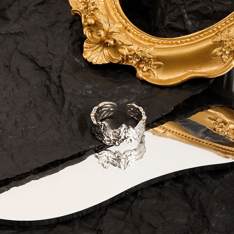 925 Sterling Silber Unregelmäßige Unebene Oberfläche Textur Folie Papier aufbringen Offenen Ring Frauen Handgemachtes: Silber-