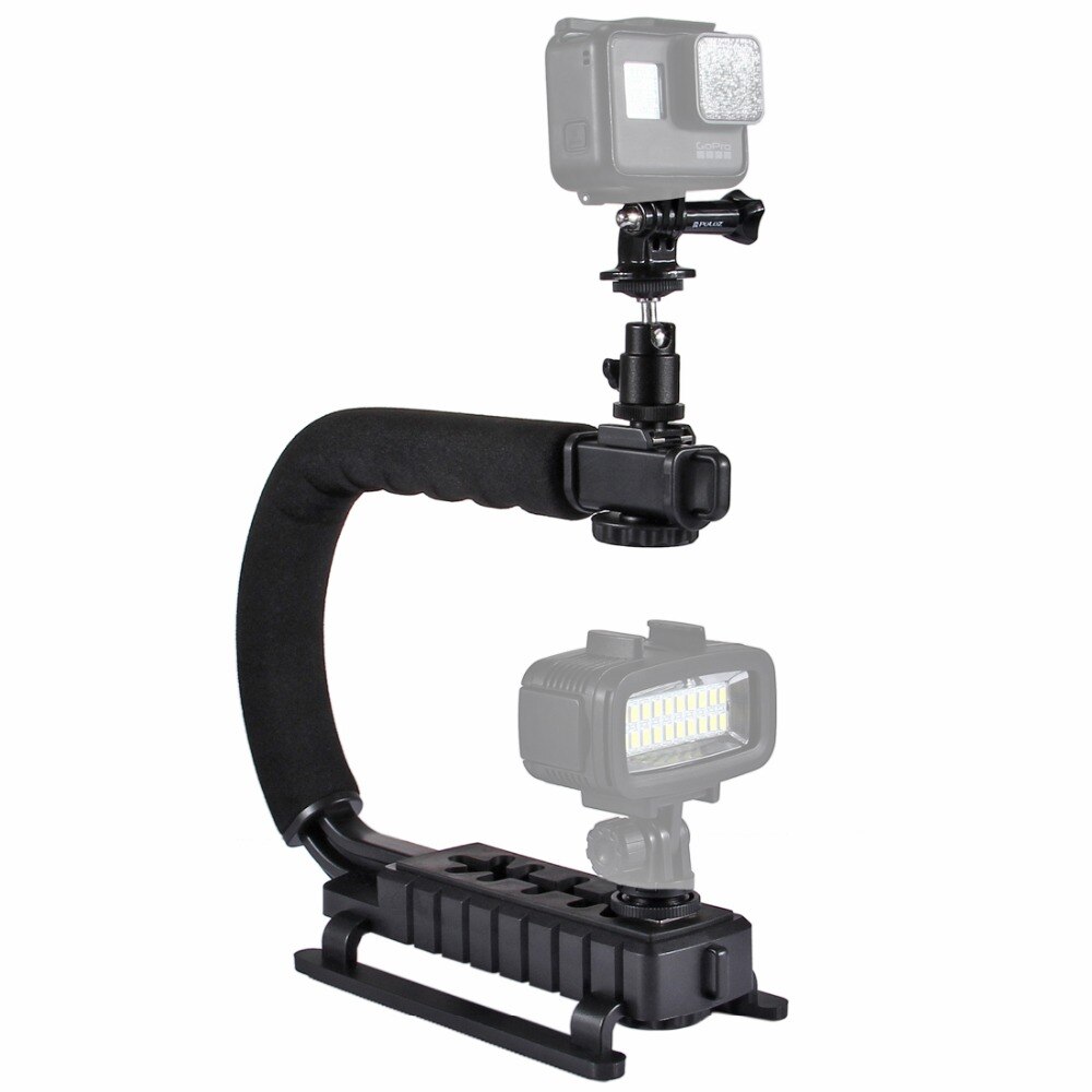 Kit de estabilizador portátil puluz em formato de u/c, suporte de tripé dv com sapata fria, cabeça para celular, gopro, para todas as câmeras slr