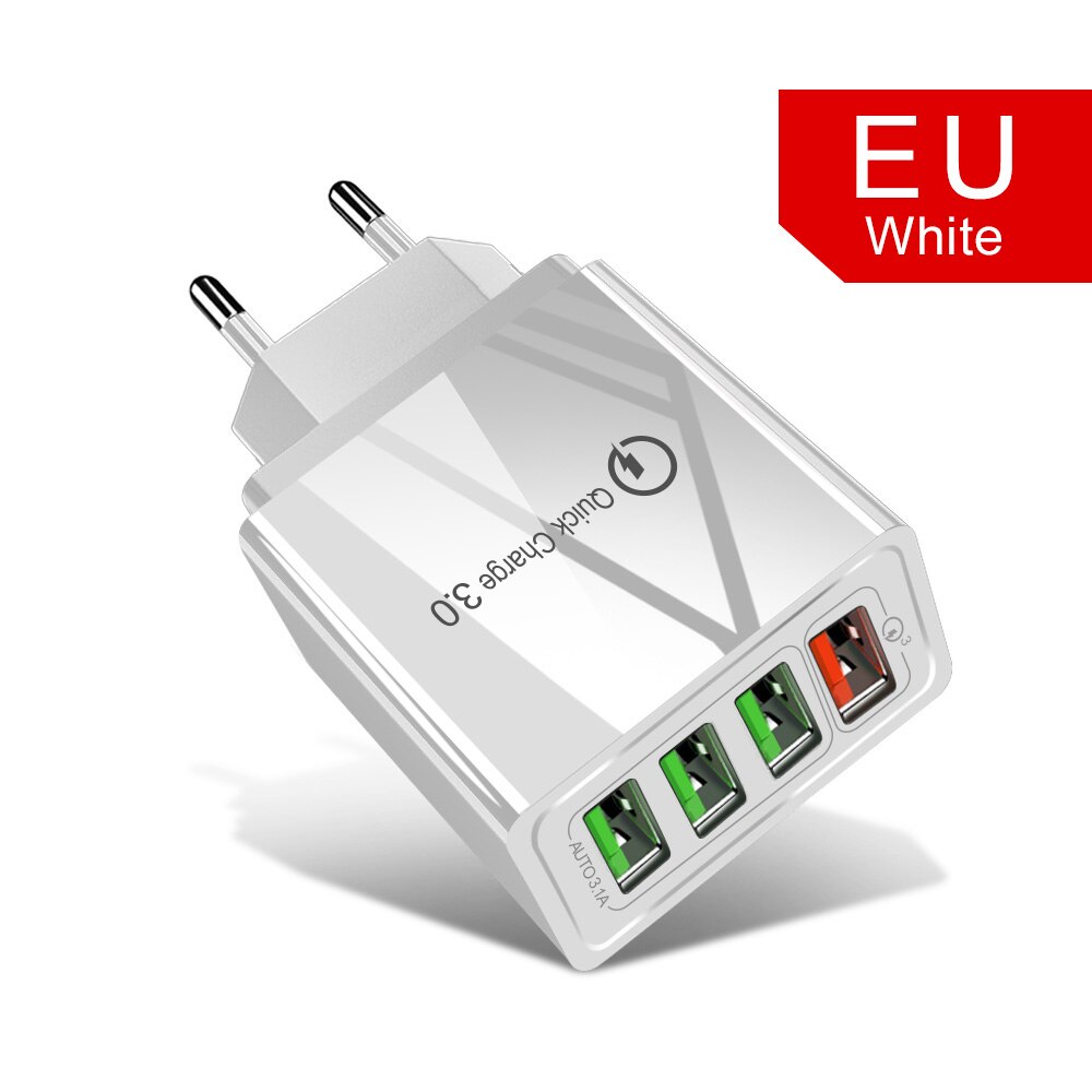 USB Charger Quick Charge Fast Charger QC3.0 Mobile Phone Charger For iPhone 11 7 8 For Samsung S20 Xiaomi Redmi K30 USB Adapter: 4 Port EU White