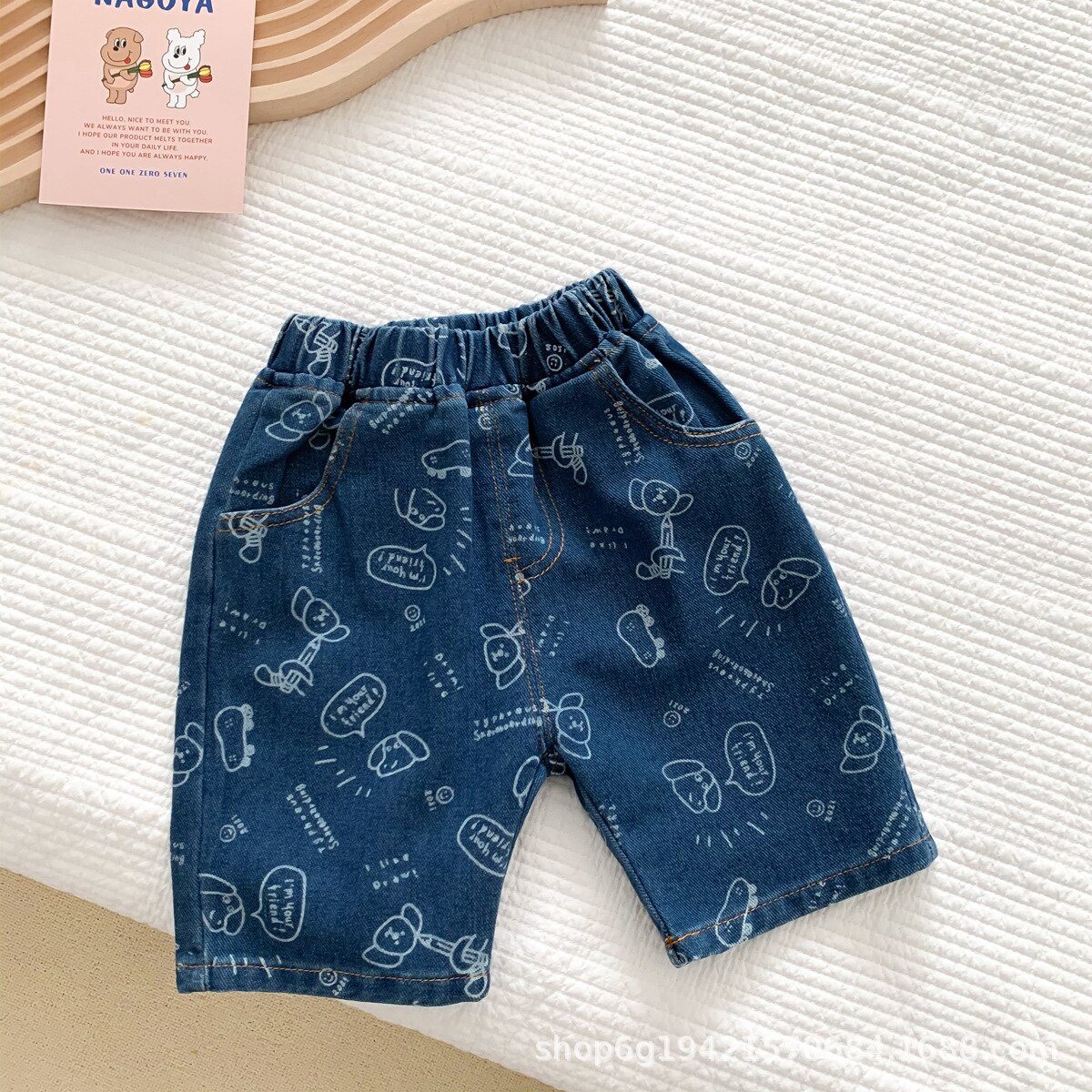 Nuovi pantaloni di jeans per bambini pantaloncini di jeans con stampa di cartoni animati di moda per ragazzi ragazze pantaloni Casual estivi per bambini 2022 pantaloni larghi per bambini: dark blue / 5T  120cm