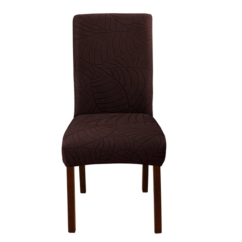1PC Leaf Jacquard Chair Covers Removable Stretch universal Chairs Cover Solid Color Seat Covers for Dining Room Hotel Banquet: Khaki