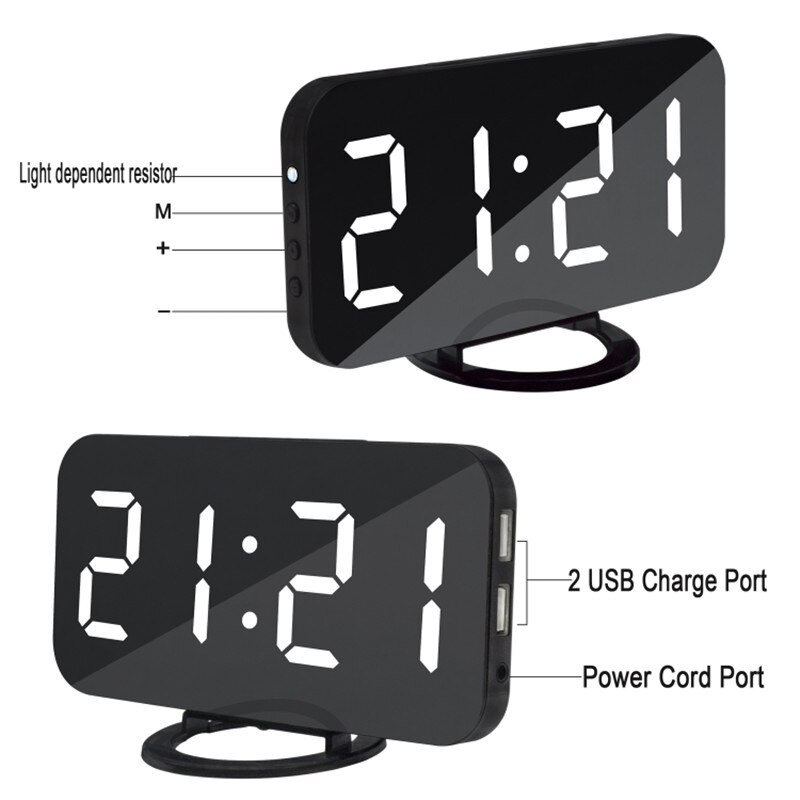 Modernes Digital Schlummern Alarm Schreibtisch Uhr Mit Telefon Aufladen USB Häfen LED Spiegel Büro Destop Uhren Tisch Uhr Schlafzimmer