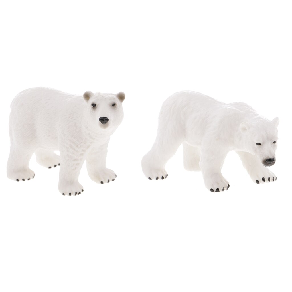 2pcs Realistic Polar Bear Figurines, Plastic Arctic Animal Figures, Easter Eggs Cake Toppers Christmas Birthday