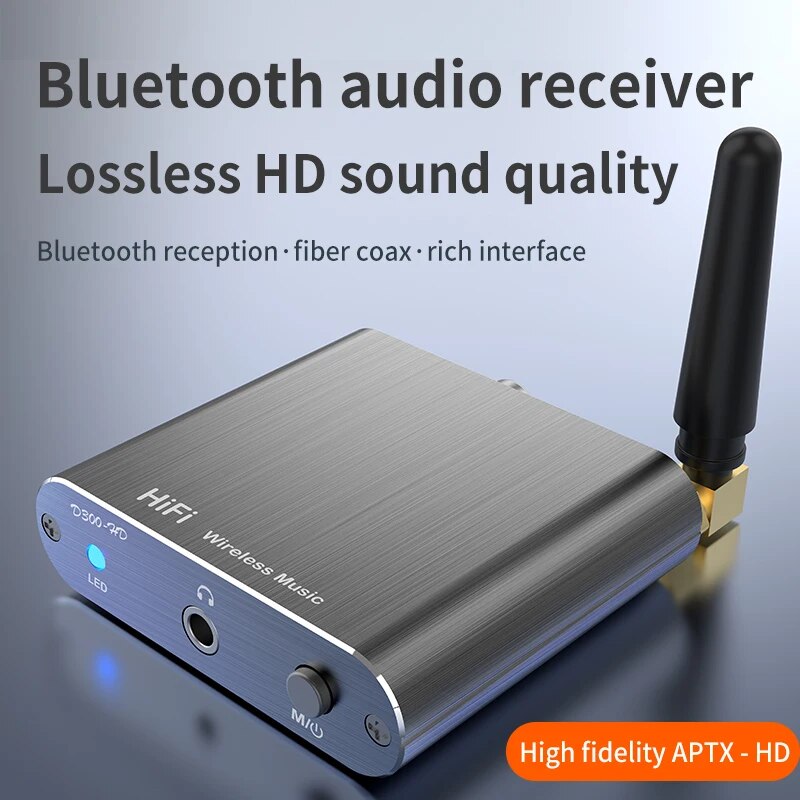 AptX-HD Bluetooth 5.2 Empfänger HIFI Musik Wireless Audio Adapter mit 3,5mm Aux Toslink/Koaxial Ausgang für Lautsprecher Verstärker Auto