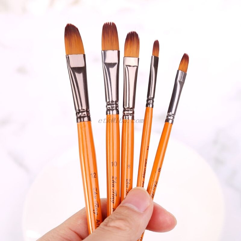 5 uds Filbert pinceles de pintura acuarela pelo nailon Gouache pinceles herramientas de arte