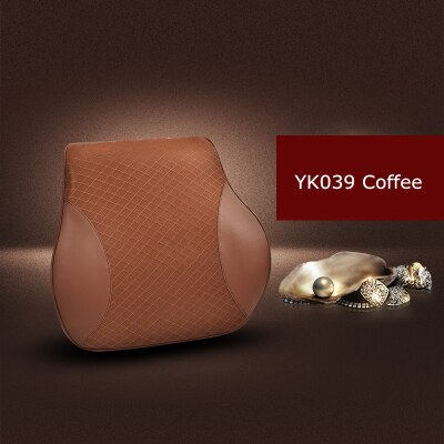 1PCS cute car seat headrest pillow leather solid for the neck rest waist back lumbar support cushion set auto pillow memory foam: YK039 Coffee