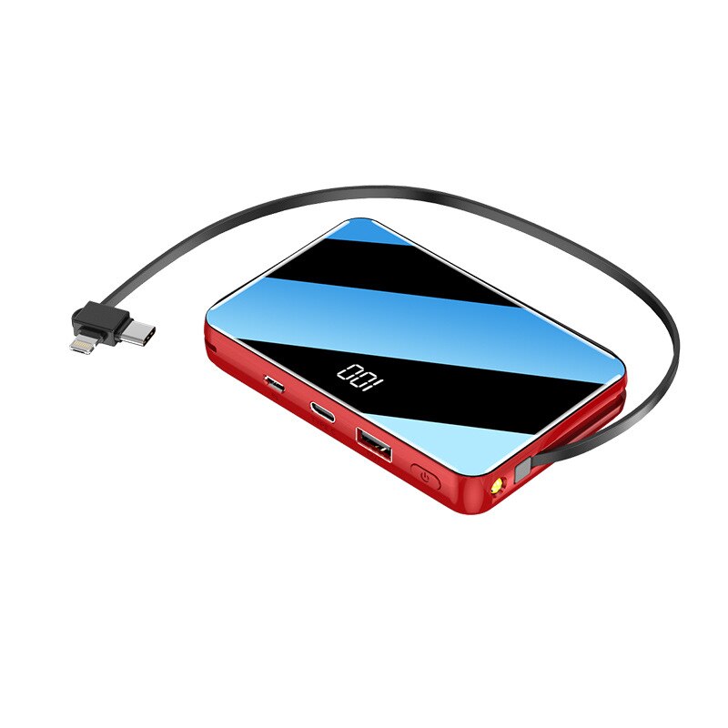 20000mAh Power Bank For iPhone 11 Samsung S8 Portable Powerbank USB Type C External Battery Poverbank Built in Cable Flashlight: Red