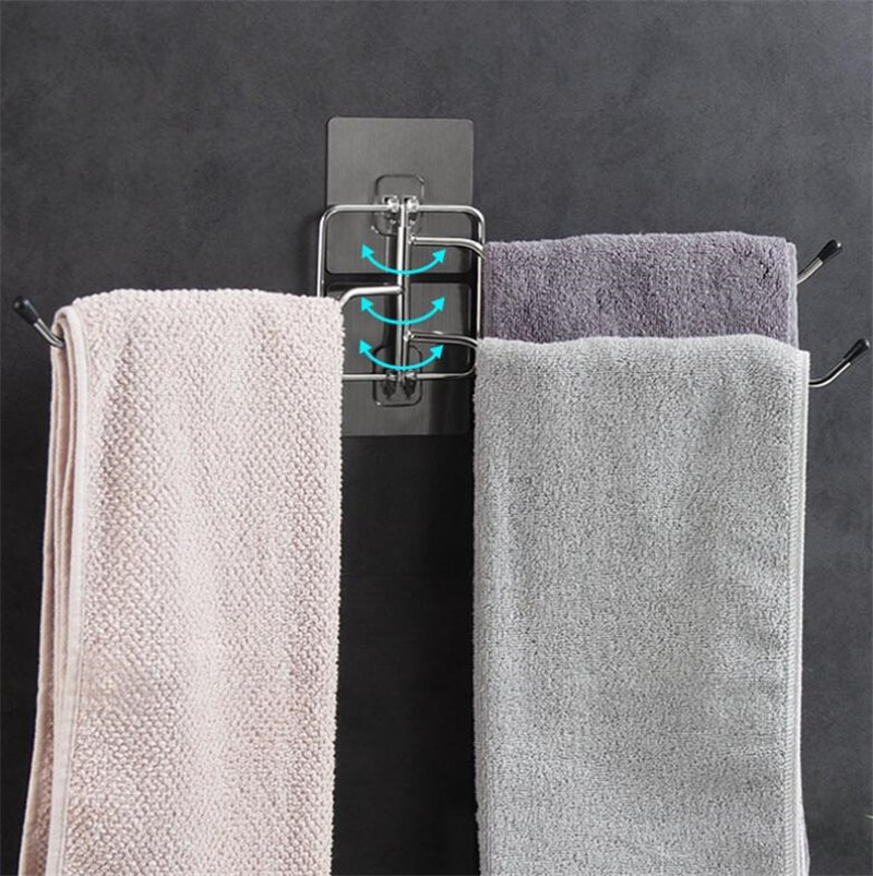 Wall Mounted Bathroom Rack Stainless Steel Rotating Towel Rack Bath Rail Hanger Towel Holder Bars Bathroom