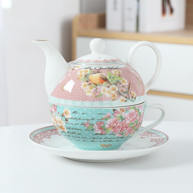 Ceramics Tea Set Afternoon Tea Teapot Cup Saucer Dish Set European Retro Printing Porcelain Tea Bowl Kitchen Drinkware: G