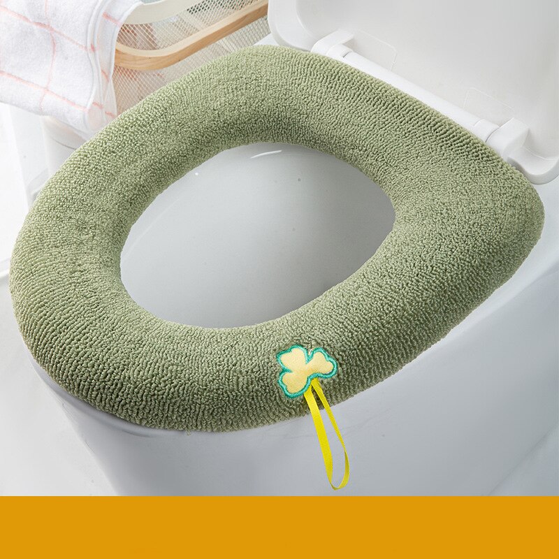 Universal Toilet Seat Thickened Mat Soft Warm Washable Bathroom Toilet Seat with Handle Closestool Mat Seat Case Toilet Lid: Green