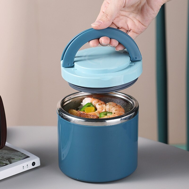 Round Thermal Lunch Box 630/1000ml Insulated Food Container with Lid Soup Jar Milk Cup for Home School Office Picnic