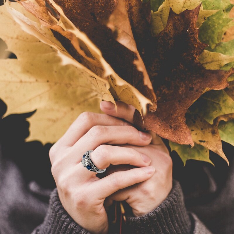 Vintage Princess Cut Sapphire Ring Rings Bridal Wedding Bands Women Trendy Round