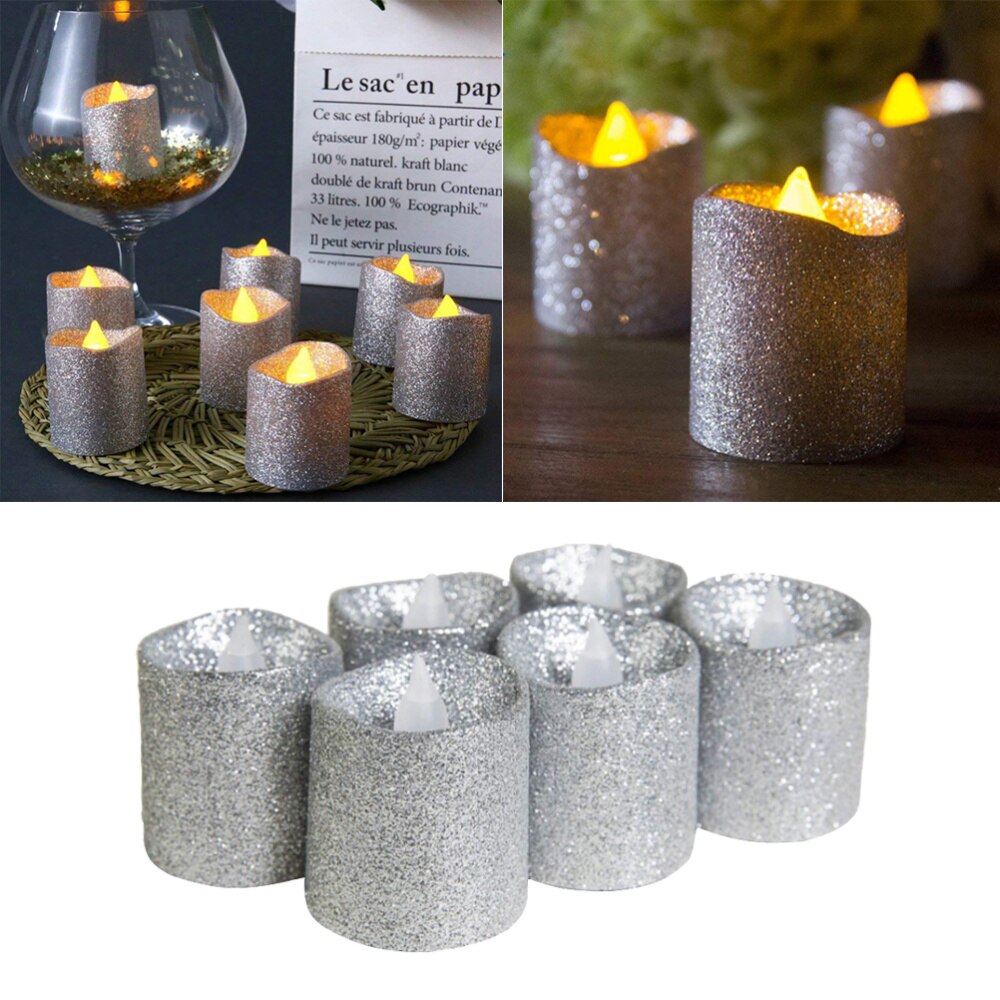 12pcs Flameless Candles Light Decorative Glitter Electric Candles for Wedding Christmas Festival Party Decoration (Golden)